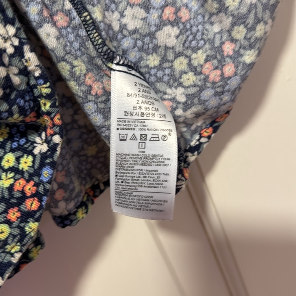 GAP Baby Lightweight Floral Quarter Sleeved ruffle collar Dresses blue Brown 2T - Picture 9 of 12